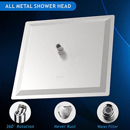 Voolan Oversize Rain Shower Head - High Flow Square Rainfall Showerhead - Waterfall Full Body Coverage - Universal Ceiling or Wall Mount (16 Inch, Brushed Nickel) - color: Brushed Nickel, size: 16 Inch