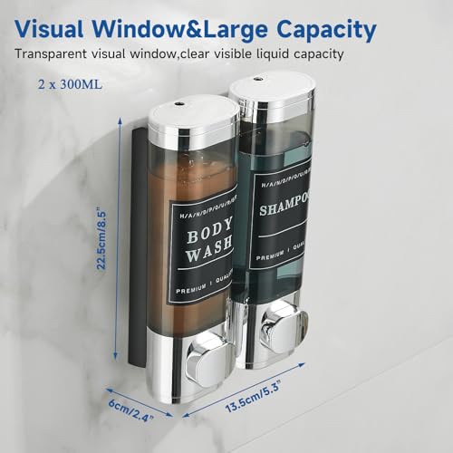 Shampoo and Conditioner Dispenser, Shower Soap Dispenser 2 Chamber No Drill Wall-Mounted Shampoo Dispenser for Shower Wall Mounted Shower Dispenser for Bathroom Hotel Large Capacity,Chrome - color: Chrome 2 Chamber