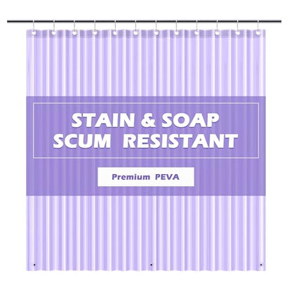 EHZNZIE Purple Shower Curtain Liner 72x72, PEVA Waterproof Bath Curtain, No Chemical Smell, 3 Weighted Magnets, Durable with Rustproof Metal Grommets - color: Clear Purple, size: 72"W x 72"L (Pack of 1)