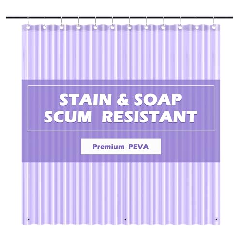 EHZNZIE Purple Shower Curtain Liner 72x72, PEVA Waterproof Bath Curtain, No Chemical Smell, 3 Weighted Magnets, Durable with Rustproof Metal Grommets - color: Clear Purple, size: 72"W x 72"L (Pack of 1)