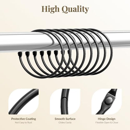 Bathway Shower Curtain Rings, Bathway Shower Curtain Hooks, Black Shower Curtain Rings Rust Proof, Anti-Drop Shower Rings for Curtain, Shower Hooks for Shower Curtain Rod Bathroom Curtain Rings - color: Black, style: Classic Round