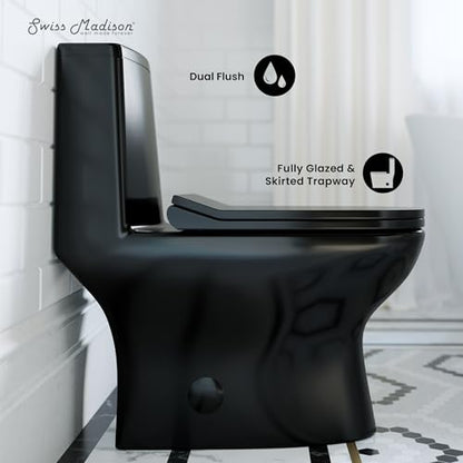 Ivy One Piece Toilet Dual Vortex Flush in Glossy Black 1.1/1.6 gpf - color: Glossy Black, size: 12" Rough-in