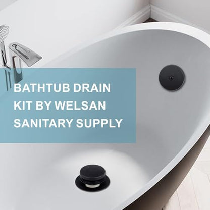 WELSAN Matte Black Tub Drain and Overflow Kit,Black Bathtub Drain,1 Hole | Tip-Toe, 1-Hole Faceplate, Coarse thread replacement conversion kit assembly, fits 1-3/8 or 1-1/2 inch bathtub drain waste - color: Black, style: 1 Hole