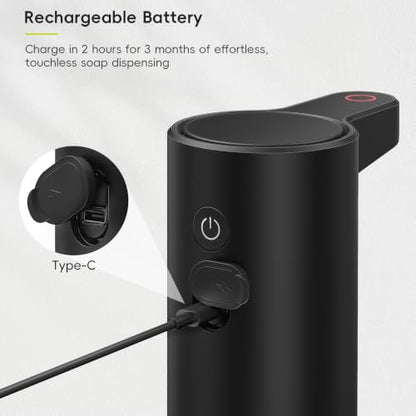 EKO Aroma 9 fl oz Automatic Liquid Soap Dispenser, Rechargeable & Water-Resistant Soap Dispenser for Kitchen and Bathroom with Adjustable Volume Control (Matte Black Steel) - color: Matte Black, size: 9 oz (Standard Rechargeable)