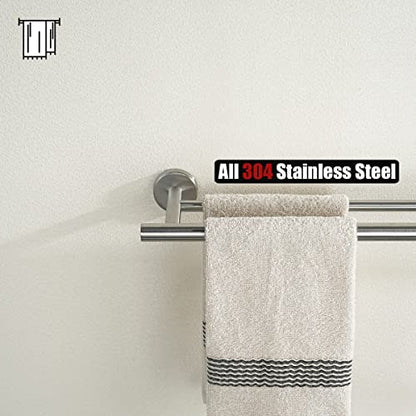 JQK Double Bath Towel Bar, 19 Inch 304 Stainless Steel Thicken 0.8mm Towel Rack Bathroom, Towel Holder Brushed Finished Wall Mount, Useable Length 16 Inch, TB100L16-BN - color: Brushed Stainless Steel, size: 19 Inch