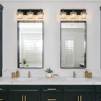 Black Crystal Bathroom Vanity Lights, Modern 3-Lights Bathroom Lighting Fixtures Over Mirror, Crystal Wall Lighting with Round Shade - color: Black-Round Shade, size: 3-Light