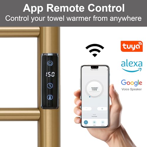 Electric Towel Rack with Voice Control for Alexa & Google Home,TUYA-Wall-Mounted Bathroom Heating Towel Warmer,Plug-in,26.77x20.47x4.39in,Stainless Steel Material,Gold，6 Bars - color: Gold With Wifi, size: 6 Bar