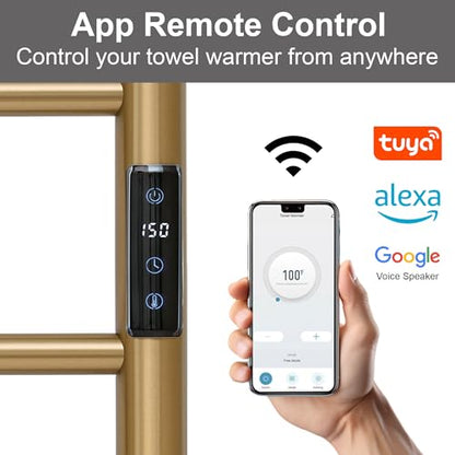 Electric Towel Rack with Voice Control for Alexa & Google Home,TUYA-Wall-Mounted Bathroom Heating Towel Warmer,Plug-in,26.77x20.47x4.39in,Stainless Steel Material,Gold，6 Bars - color: Gold With Wifi, size: 6 Bar