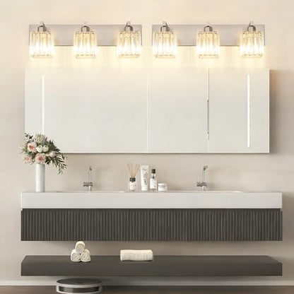 Aipsun Brushed Nickel Vanity Light Bathroom Lighting Fixtures 3 Light Crystal Modern Bathroom Vanity Light (Exclude Bulb) - color: Brushed Nickel, size: 23 inch