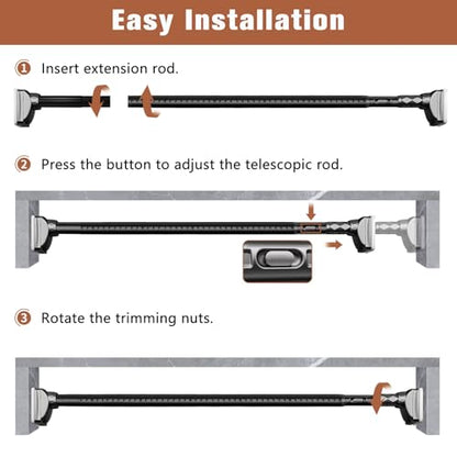 Tension Curtain Rod 40-137" Extra Long Adjustable Curtain Rod No Drilling for Window Bathroom Patio Shower Rod Easy to Install Black - color: Black, size: 40-137"