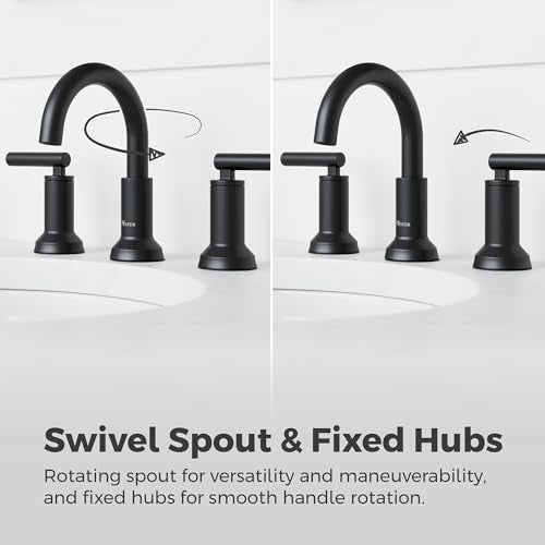 Pfister Capistrano Widespread 3 Hole Matte Black Bathroom Sink Faucet with 2 Handles Push & Seal Drain NSF Certified Spot Defense Finish Farmhouse Style Vanity LF049CSOSDB - color: Spot Defense Matte Black, size: 1 Pack