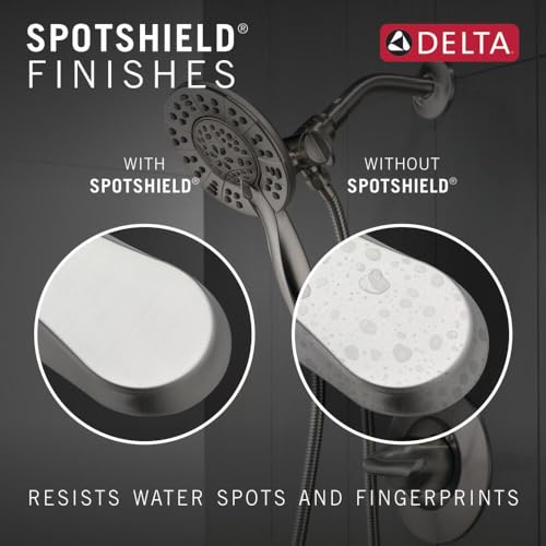 Delta Arvo 14 Series Brushed Nickel Shower Faucet Set with In2ition 2-in-1 Dual Shower Head with HandHeld Spray Combo, Valve Trim Kit, SpotShield Stainless 142840-SP-I (Valve Included) - color: Spotshield Brushed Nickel