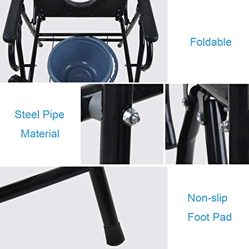 Commode Chair Folding Commode Chair - Bedside Potty Chair with Safety Frame Rails Handicap Padded Toilet Seat Bathroom Shower Chair for Elderly Disabled Pregnant Women
