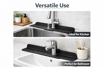 Silicone Sink Splash Guard for Faucet, 2 Pack, 37 x 14 cm, Compact Size for Small Sinks” Water Catcher Mat, Anti-Slip, Quick Dry Kitchen Sink Protector (Black)