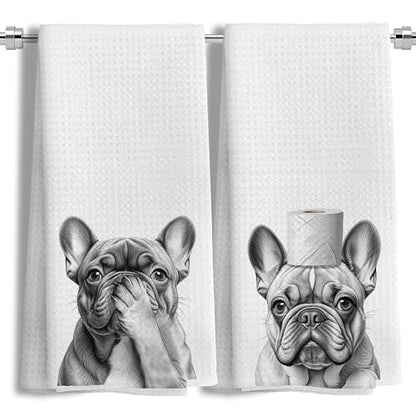 Funny French Bulldog Dog Gifts Bathroom Hand Towels Set of 2 - color: French Bulldog-s2