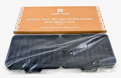 Silicone Soap Dish Tray and Sponge Holder with Drain Chute, Rectangular, Kitchen and Bathroom Sink Organizer (Black, 5.2"x4" (Set of 2), 7.2 Ounces) - color: Black, size: (SM) 5.2"x4" (2pcs)