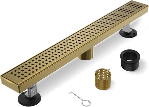 Titanium Gold Shower Drain 42 Inch, Brushed Stainless Linear Drains | 304 Stainless Steel, Linear Shower Drain with Grate Removable,Leveling Feet, for Bathroom, Kitchen, Remodel Shower,Tile Floor - color: Brushed Titanium Gold, size: 42in
