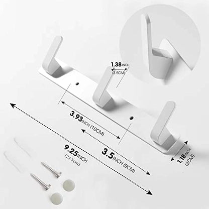3 Hooks Matte White Bathroom Towel Hooks Mounted Wall Adhesive Heavy Duty Farmhouse Bath Coat Stick on Rack Hat Wall Hook Sticky White Kitchen Robe Rack Coat Hook White 3 Hooks Rack Towel for Bathroom - color: White, size: 9.25*1.18*1.38 inch（3hooks）