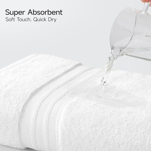 REDKISS 8 Piece White Towels Set - 100% Cotton Towels Set with 2 Large Bath Towels, 2 Hand, 4 Washcloths, 600 GSM Highly Absorbent Bath Towel Sets, White Quick Dry Shower Towel for Family Dorm Gym - color: White