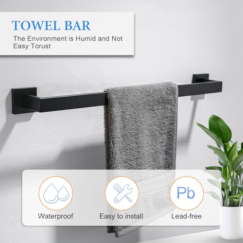 6-Piece Black Bathroom Hardware Set 23.6 Inch Towel Bar Set Double Towel Bar Towel Ring Coat Hook and Toilet Paper Holder with Shelf Wall Mounted Stainless Steel Bathroom Accessories Set - color: 6-piece Black