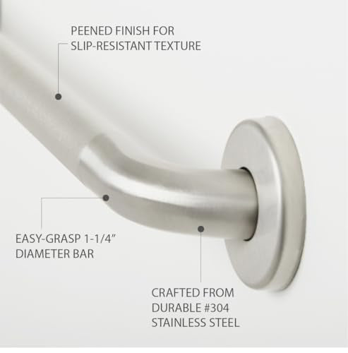 Seachrome 36" Wall Mount Grab Bar, 1 ¼" Diameter, Concealed Flanges, ADA Compliant, Peened with Satin Ends - size: 36 Inch