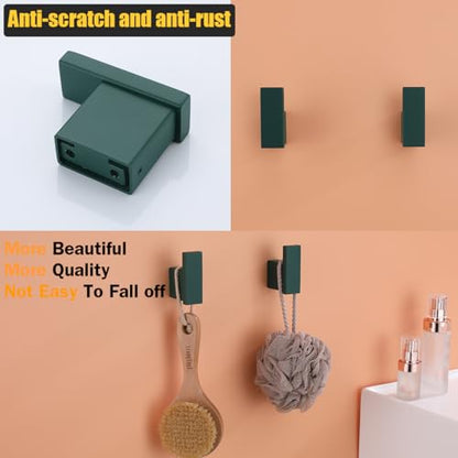 RANDOM Dark Green Towel Hooks for Bathrooms Square Shower Hooks Stainless Steel Wall Mount Coat Hooks.96009-8DKG - color: Single Hook-Dark Green