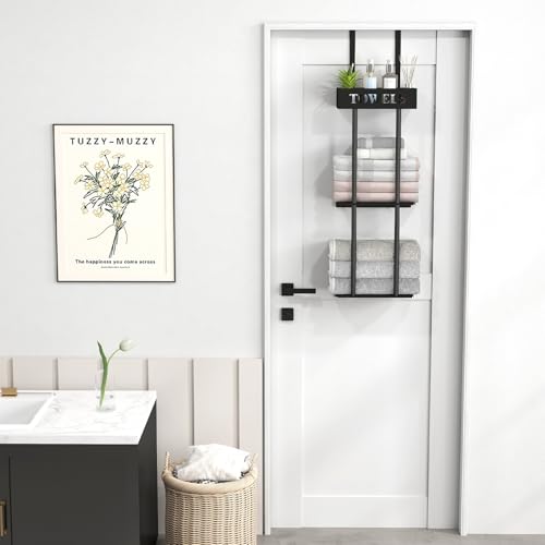 Bethom 3 Tier Over The Door Towel Rack, Hanging Towel Rack, Matte Black | Bathroom Towel Holder with Shelf, Over Door & Wall Mount Design, Ideal for Small Bathrooms, Sturdy Rust-proof Stainless Steel - color: Black-b
