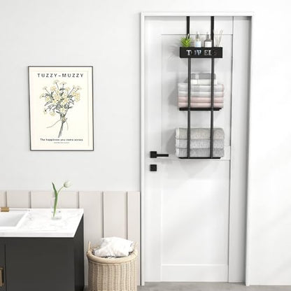 Bethom 3 Tier Over The Door Towel Rack, Hanging Towel Rack, Matte Black | Bathroom Towel Holder with Shelf, Over Door & Wall Mount Design, Ideal for Small Bathrooms, Sturdy Rust-proof Stainless Steel - color: Black-b