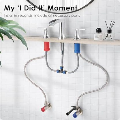 Chrome Modern Bathroom Faucet Waterfall 4-8 Inch 3 Hole Bathroom Sink Faucet Widespread with Pop-up Drain and cUPC Supply Line, 2 Handle for Vanity, Lavatory, Restroom, Apartment, Brass Material - color: Chrome - Fashion