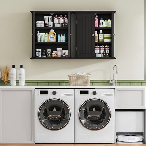ChooChoo Bathroom Wall Cabinet Set of 2, Over The Toilet | 8.8"D x 21.1"W x 24"H, Medicine Cabinet, 2 Door and Adjustable Shelves, Cupboard, White - color: Black, size: 8.8"D x 21.1"W x 24"H (2 pack)