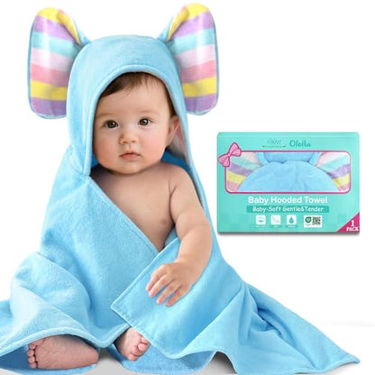 VOOVA & MOVAS Blue Baby Hooded Bath Towels, Organic 100% Cotton,33"X31.5" - color: Baby Blue Elephant, size: 33 x 31.5 inches