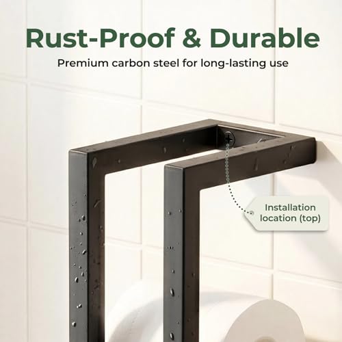 SpaceTime Toilet Paper Holder with Hook for 5 Rolls,Wall Mounted Toilet Paper Storage Holder,Modern Matte Black Carbon Steel Tissue Roll Holder with Reserve Rack for Bathroom,Kitchen & Washroom