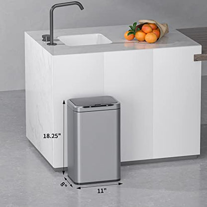 ELPHECO Stainless Steel Office Trash Can 6.6 Gallon Motion Sensor Garbage Bin Rectangular Automatic Touch Free Waste Bin for Hotel and Living Room | Automatic Garbage Bin Rectangular Touch Free Waste Bin for Hotel and Living Room, 2AA - color: Silver