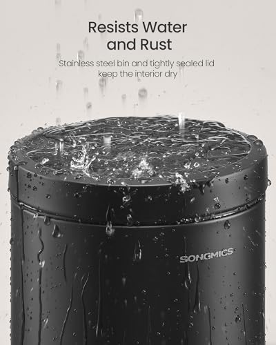SONGMICS Bathroom Trash Can, 1.6 Gallon (6 L) Small Toilet Garbage Bin with Lid, Soft-Close, Stainless Steel, Pedal, Inner Bucket, Bedroom, Ink Black ULTB016BZ01 - color: Ink Black