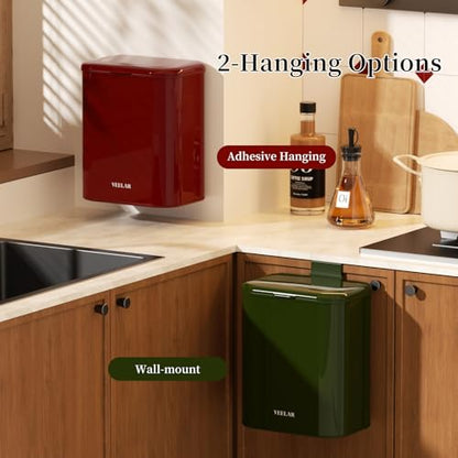 Hanging Stainless Steel Trash Can, 1.6 Gallon /6L Small Compost Bin for Kitchen Cabinet, Bathroom and Office (Red) - color: Red, size: 1.6 Gallon (6L)