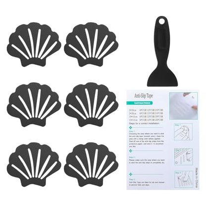 PATIKIL Bathtub Non Slip Stickers 3.54x2.76 Inch, 6 Pack Shell Safety Shower Floor Anti Slip Stickers with Adhesive Decals Scraper for Bath Tub Shower Floor Stair, Black - color: Black