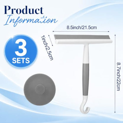 3 Pack Silicone Shower Squeegee for Glass Doors with Hook & Suction Cup 8.7" Bathroom Window Squeegee Glass Wiper Streak Free for Bathroom Shower Doors, Mirrors, Car Windows & Kitchen Counters