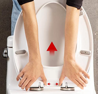 Soft Close Elongated Toilet Seat - Easy Clean, Universal Fit, Durable UF Material, Non-Slip Bumpers, Quiet Lid, White - Perfect for Home Bathrooms.