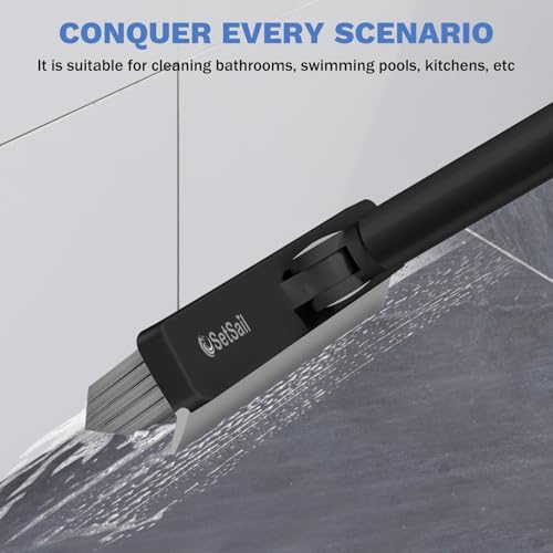 SetSail Grout Cleaner Brush with Long Handle, V-Shaped Floor Brush, Black | Swivel Grout Brush Stiff Bristle Floor Grout Scrubber for Bathroom, Tile Line, Crevice, Kitchen, Wall, Deck, Garage - color: Black Grey