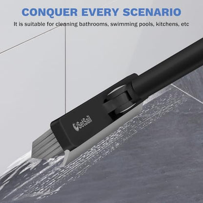 SetSail Grout Cleaner Brush with Long Handle, V-Shaped Floor Brush, Black | Swivel Grout Brush Stiff Bristle Floor Grout Scrubber for Bathroom, Tile Line, Crevice, Kitchen, Wall, Deck, Garage - color: Black Grey