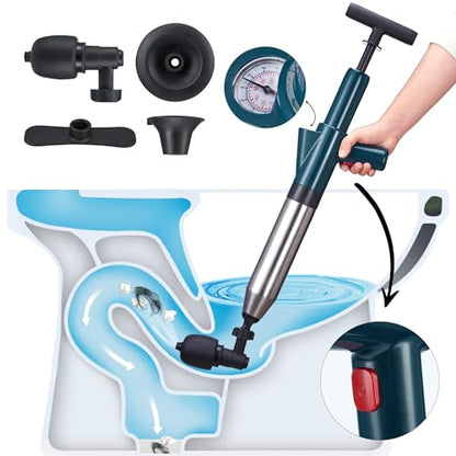 High Pressure Air Toilet Plunger, Plunge Blaster Unclogger Tool for Toilet clearning,Drain unclogging/Bathtub unclog,Remove Sewer Blockage - color: Green, size: Standard