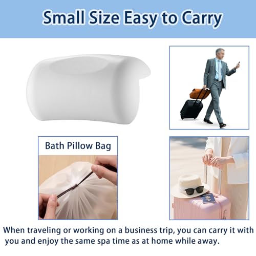 Bath Pillow Bathtub Pillow, Bath Pillows for Tub Head and Neck Support, Waterproof Bath Tub Pillows with Strong Non-Slip Suction Cups, Relaxing Bath Accessories for Soaking, Spa White