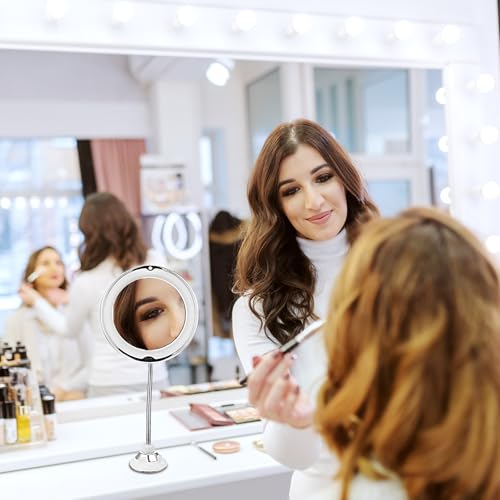 ARTIBETTER 10x Magnifying Makeup Mirror with LED Light and Strong Suction Cup, 8-inch Bathroom Vanity Mirror for Personal Care and Cosmetics Application