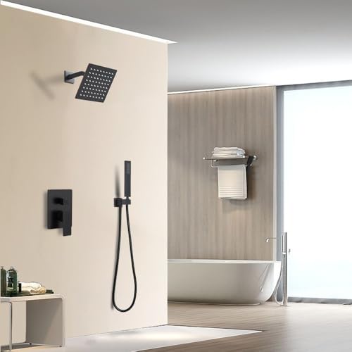 Oil Rubbed Bronze Shower System 6 Inch Bathroom Rain Mixer Shower Combo Set Wall Mounted Rainfall Shower Head and Handheld System Shower Faucet Set Rough-in Valve Body and Trim Kit - color: Oil Rubbed Bronze, size: 6 Inch