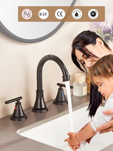 Black 8 Inch Widespread Bathroom Sink Faucet 3 Hole,2-Pack Bathroom Vanity Faucet with Metal Pop-up Drain Assembly, 2 Handle Basin Supply Hoses - color: Matte Black