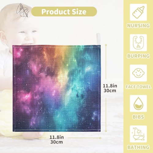 YETTASBIN Galaxy Muslin Baby Hand Washcloths, Soft Cotton Bath Face Towel, 4 Layers Extra Absorbent Feeding Burp Cloth for Newborn Infant, 3 Pack - size: 12 Inch x 3 Pack