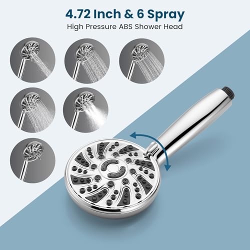 gotonovo Tub Shower Faucet Set with Valve 6 Mode Handheld Polished Chrome | Bathtub Faucet Set,6 Mode ABS Handheld Spray,6.3’’ Metal Tub Spout,Brass Valve Trim Kit,Shower Head and Handle Kit,Wall Mount - color: Chrome