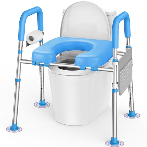 KEKOY Toilet Seat Risers for Seniors, Adjustable Height Width, Fits Most Users | Padded Elevated with Handles, Tool Free Install, Fits Most Round Elongated Toilets for Handicap,Ideal for Bathroom, Blue - color: Blue, size: Fits Most Bathrooms