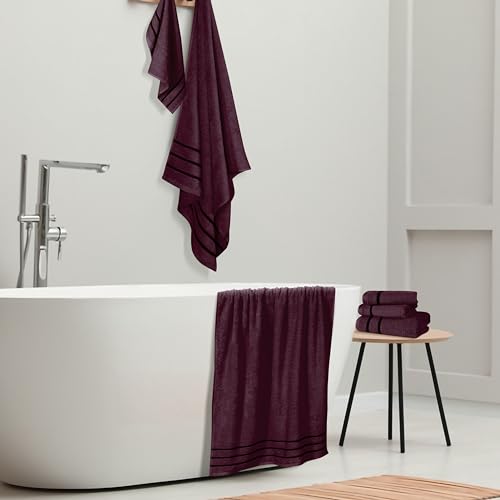 MyOwn Ultra Soft 6 Pack Cotton Towel Set, Contains 2 Bath Towels 28x55 inch, 2 Hand Towels 16x24 inch & 2 Wash Coths 12x12 inch, Ideal Everyday use, Compact & Lightweight - Burgundy, 71643 - color: Burgundy, size: 6-Piece Towel Set