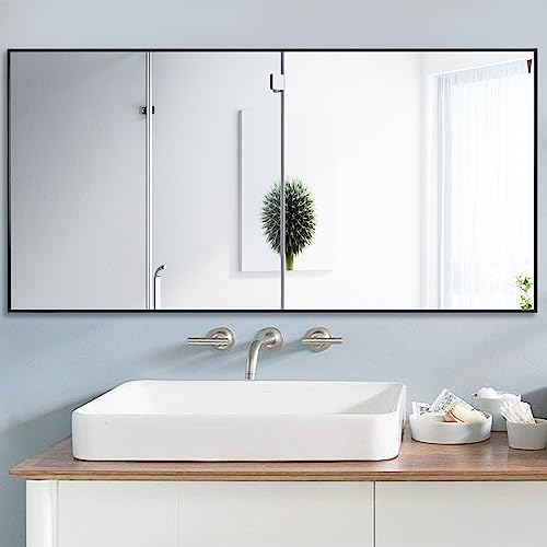 LEDLUX 24x40 Inch Black Bathroom Mirror,Copper-Free Mirror, Aluminum Alloy Frame Vanity Mirror, Rectangle Wall Mounted Mirror, Modern Mirror for Bedroom/Living Room/Porch Horizontal or Vertical - color: Black, size: 24"L x 40"W